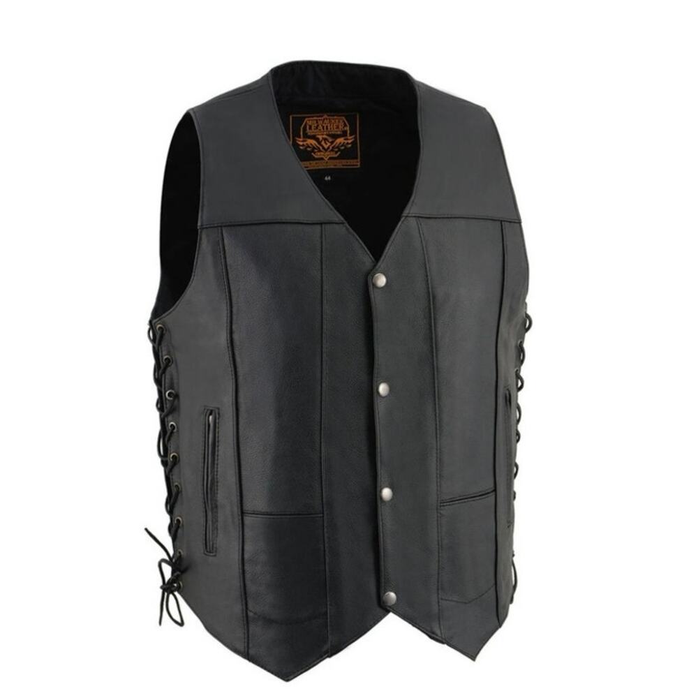 NWT MILWAUKEE SH1391 BLACK LEATHER 10 POCKET MOTORCYCLE RIDER VEST
